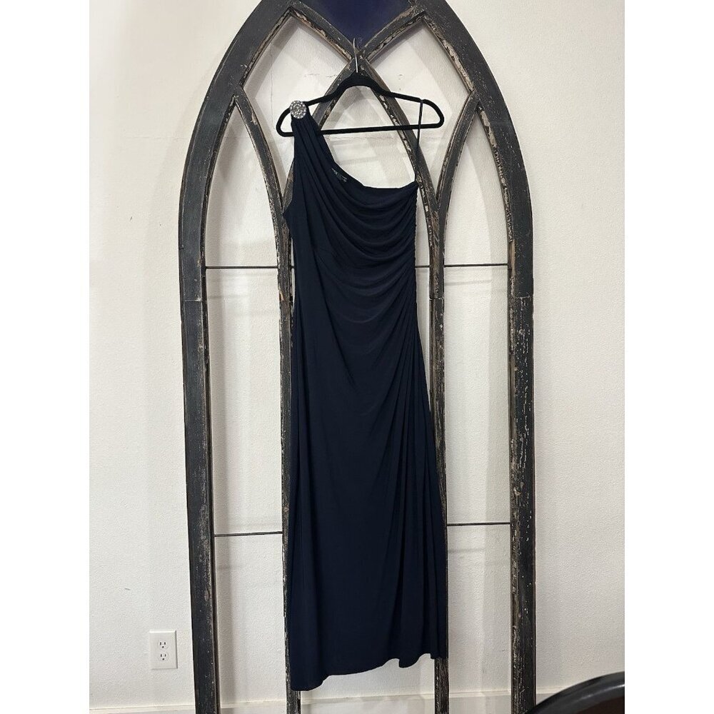 Lauren Ralph Lauren One Shoulder Evening Dress Rhinestone Embellished Sz 18